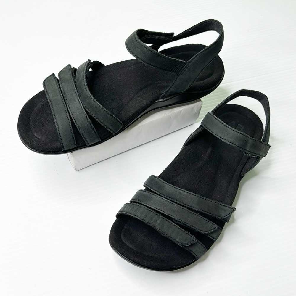 ABEO Breezy Black Leather Adjustable Sandals (6.5)